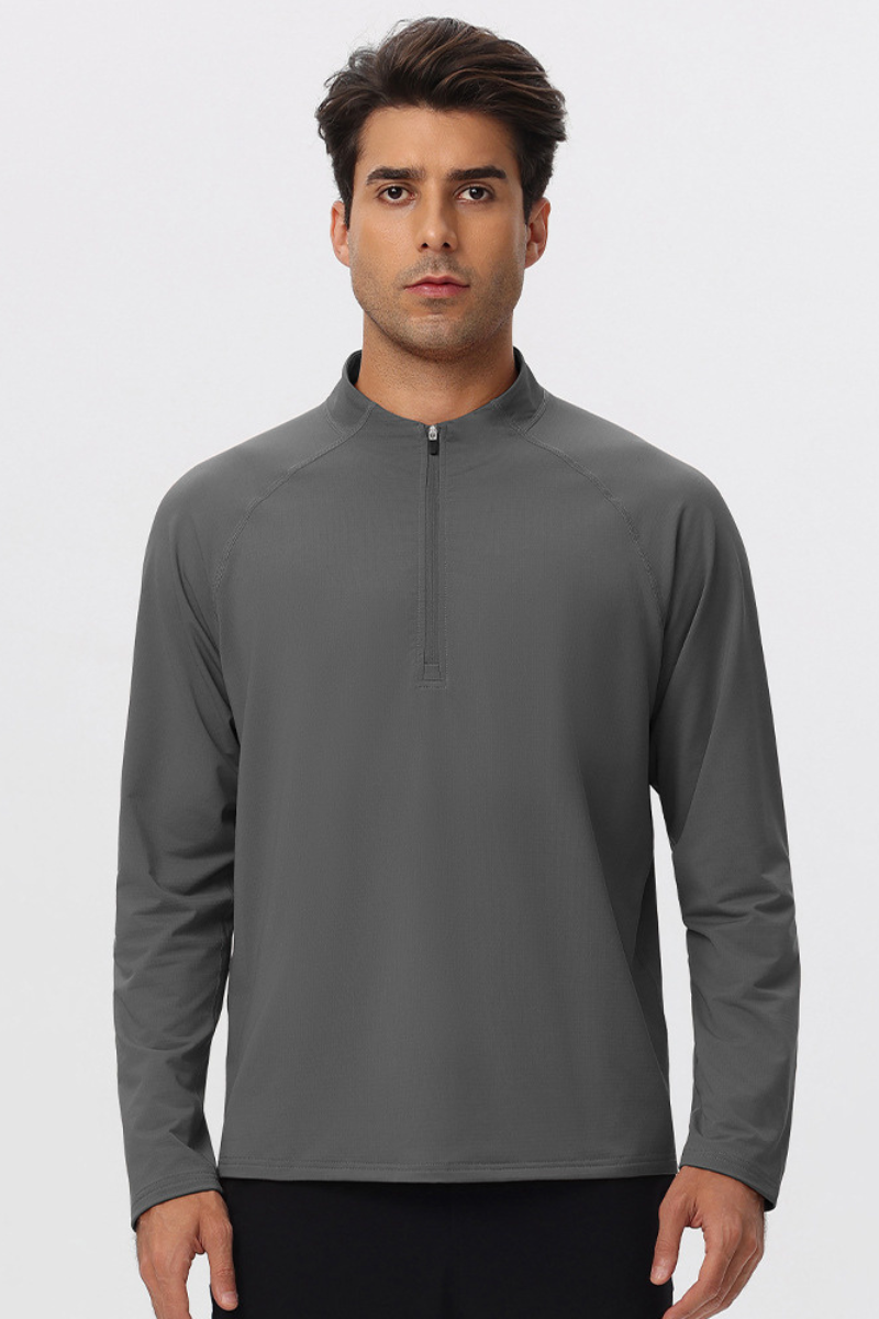 Men's Half Zip Raglan Quick Dry Athletic Long Sleeve T-Shirt