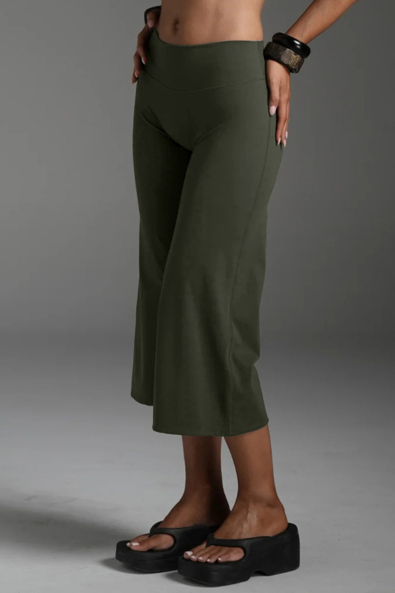 Women's Athletic Solid Yoga Casual Wide-Leg Capri Pants