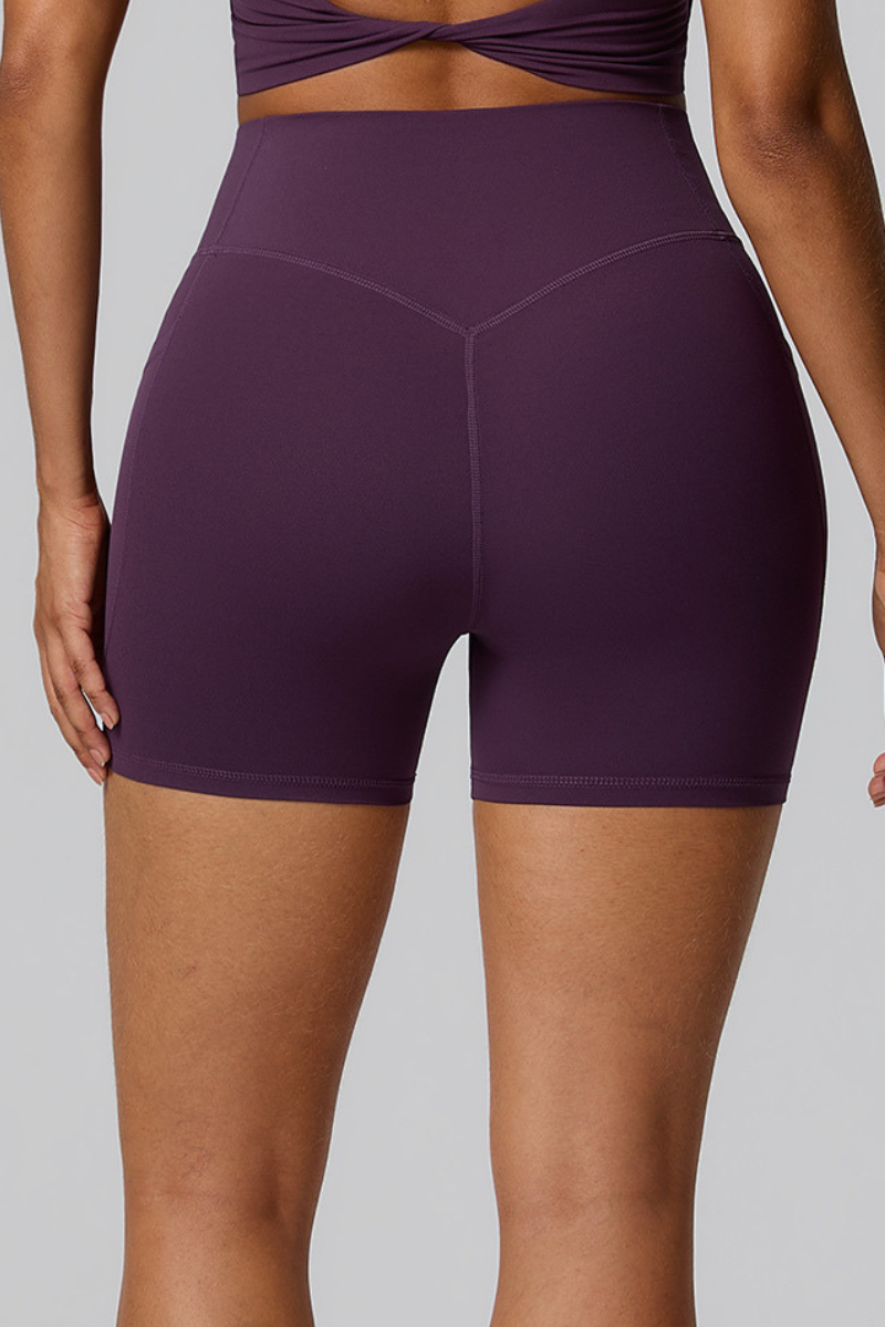 Women's High Waist Side Pocket Sculpting  Fit Yoga Shorts