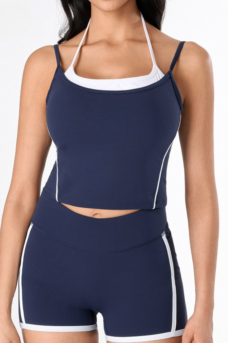 Women's Athletic Color-Block Faux 2 Piece Padded Tank Top