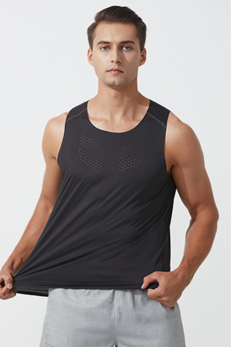 Men's Laser Perforated Lightweight Racerback Racing Tank Top
