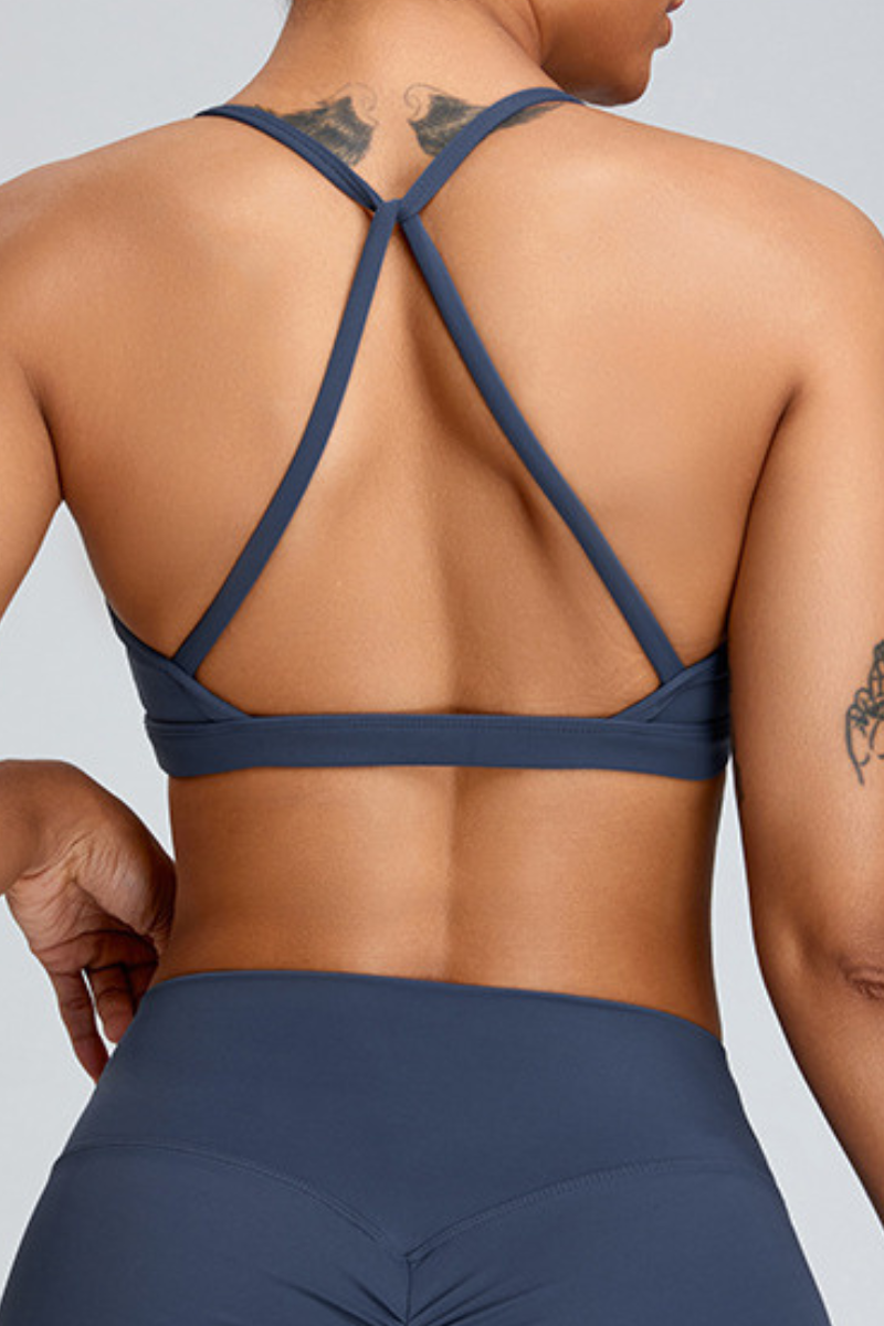 Women's Athletic Front Ruched Cross-Back Yoga Sports Bra
