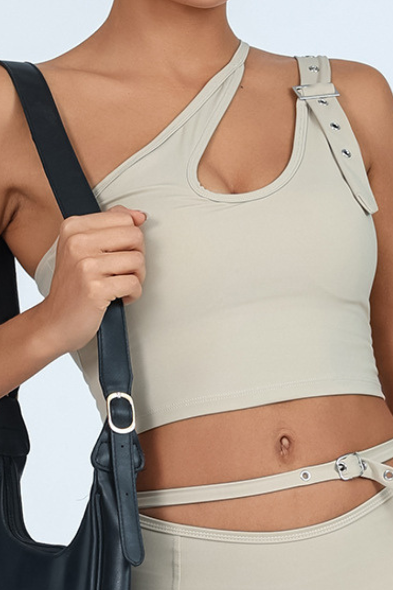 Women's Asymmetric One-Shoulder Cutout Cropped Sports Top