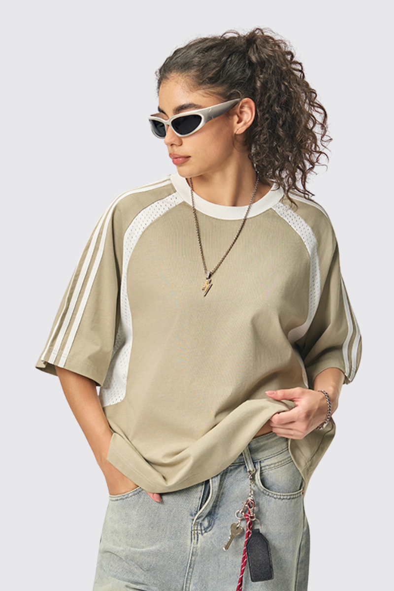 Women's 260g Cotton Mesh Stripe Patch Tee