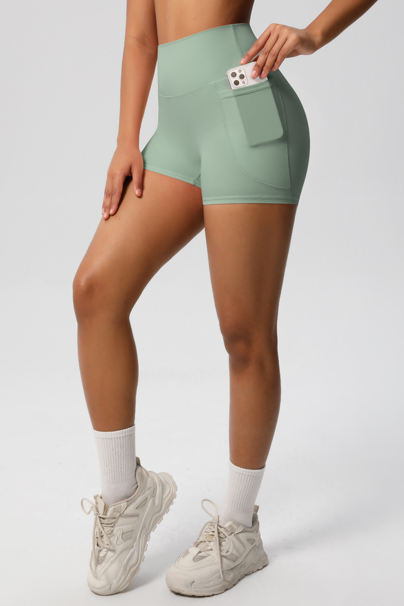 Women's High Waist Side Pocket Yoga Workout Biker Shorts