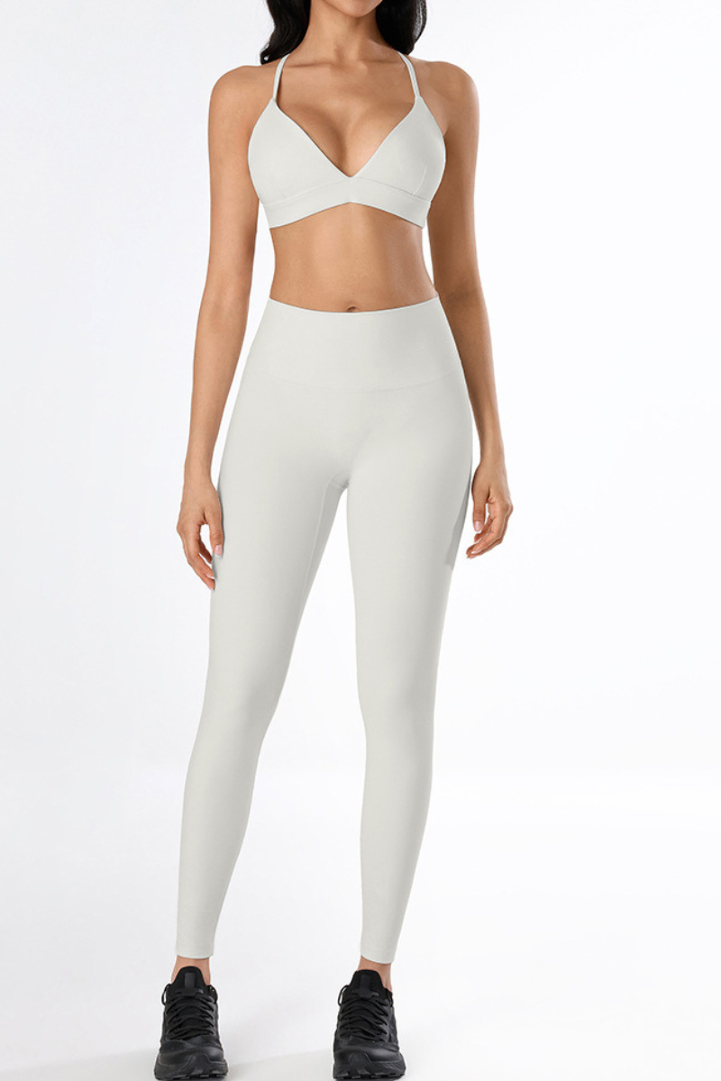 Women's Athletic Bare Feel Deep V-neck Bra And Leggings Sets