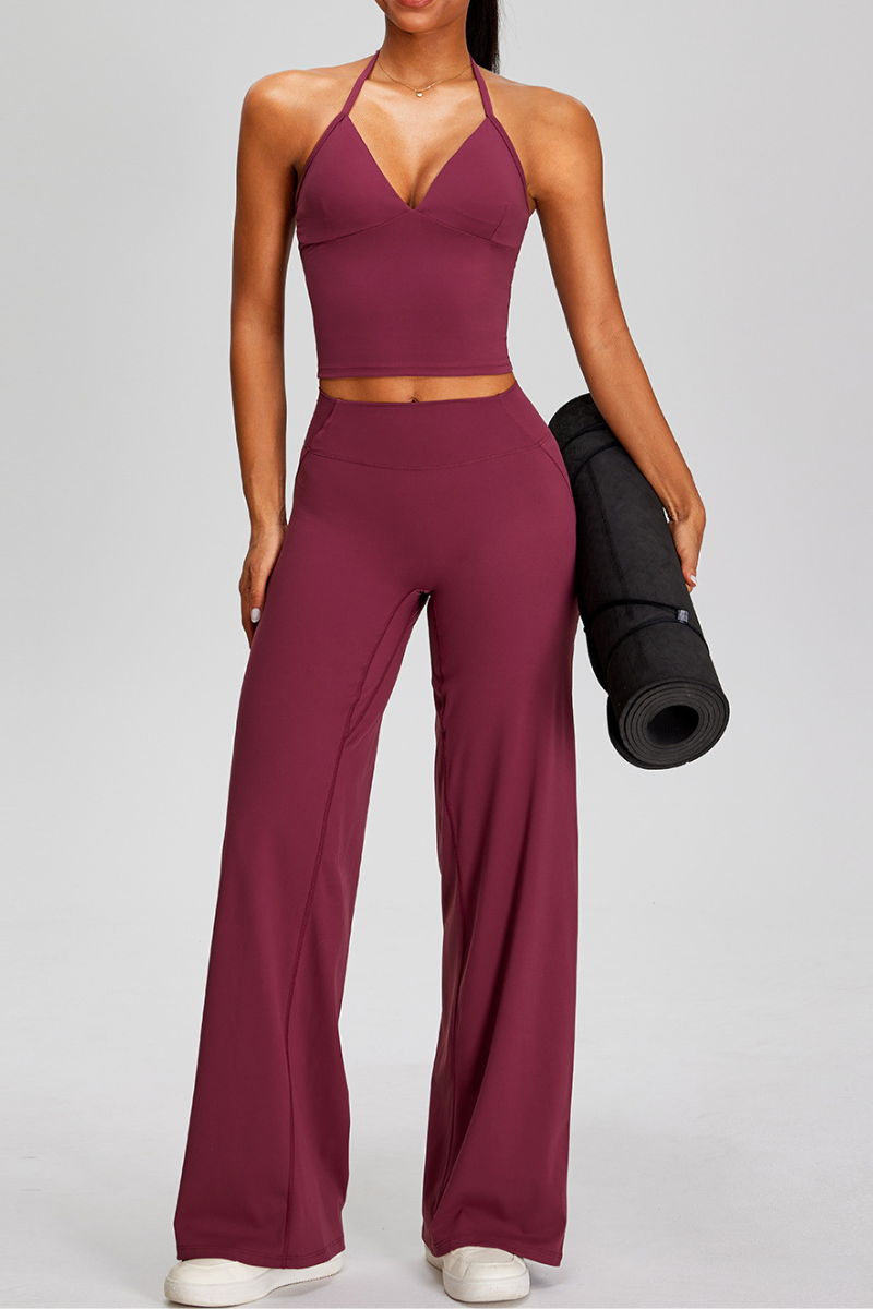 Women's Athletic Sets:Halter Triangle Cup Tank Top & Pants