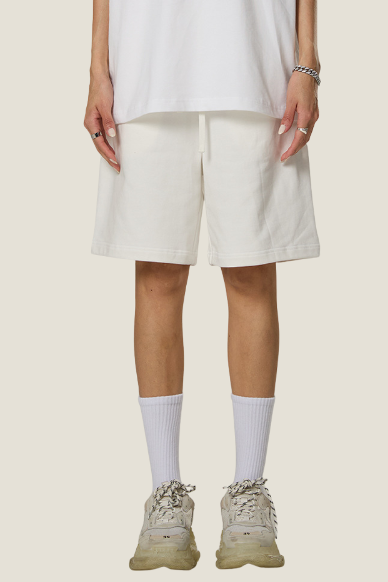 Unisex 380G Cotton Sweat Shorts - Solid Straight Drawstring Joggers