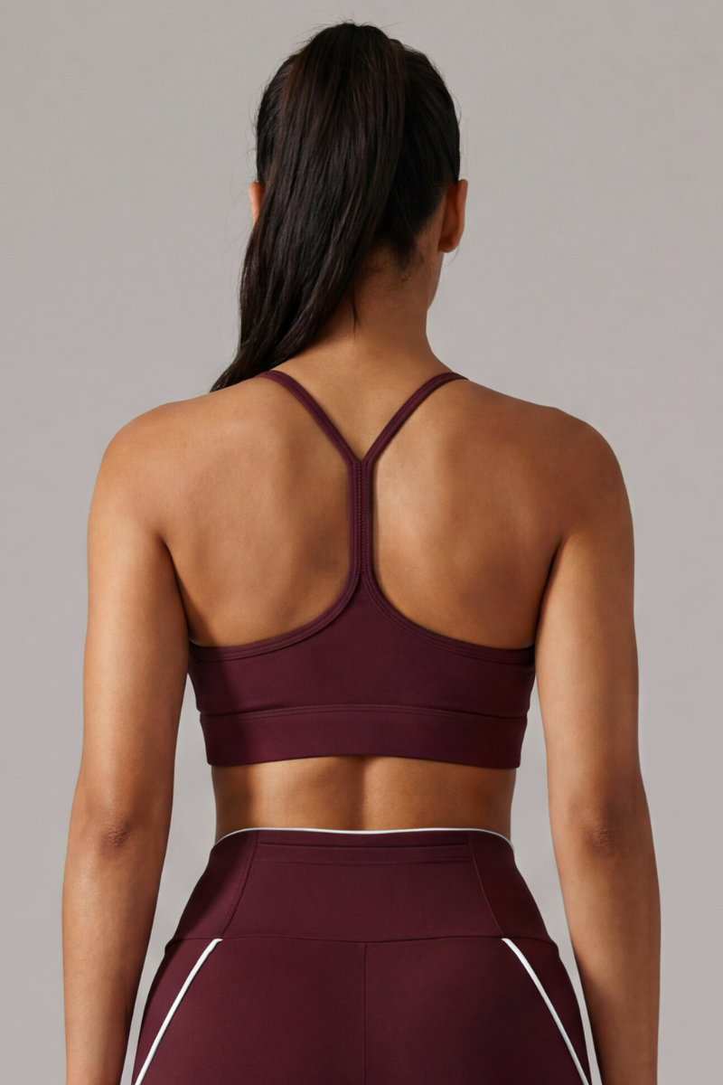Women's Contrast Trim Y-Back Thin Strap Sports Bra