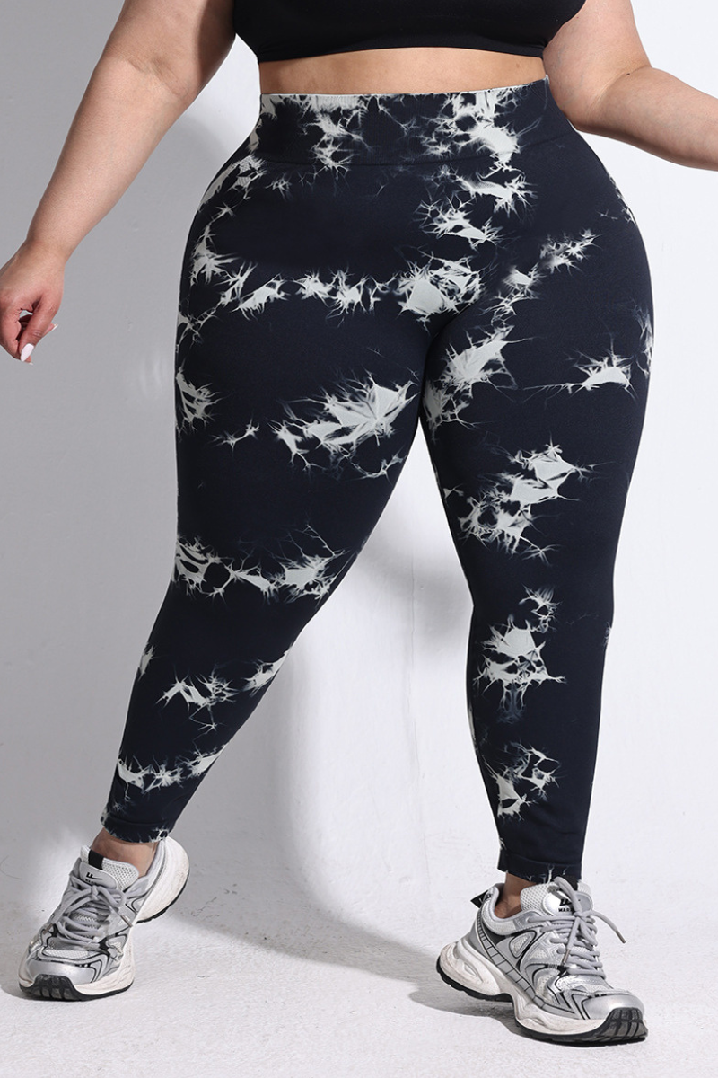 Plus Size Women's Tie-Dye High-Rise Sports Leggings