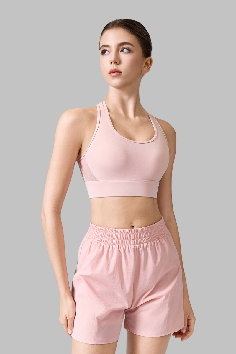 Women's Mesh Panel Racerback Bra And Shorts Two Piece Sets