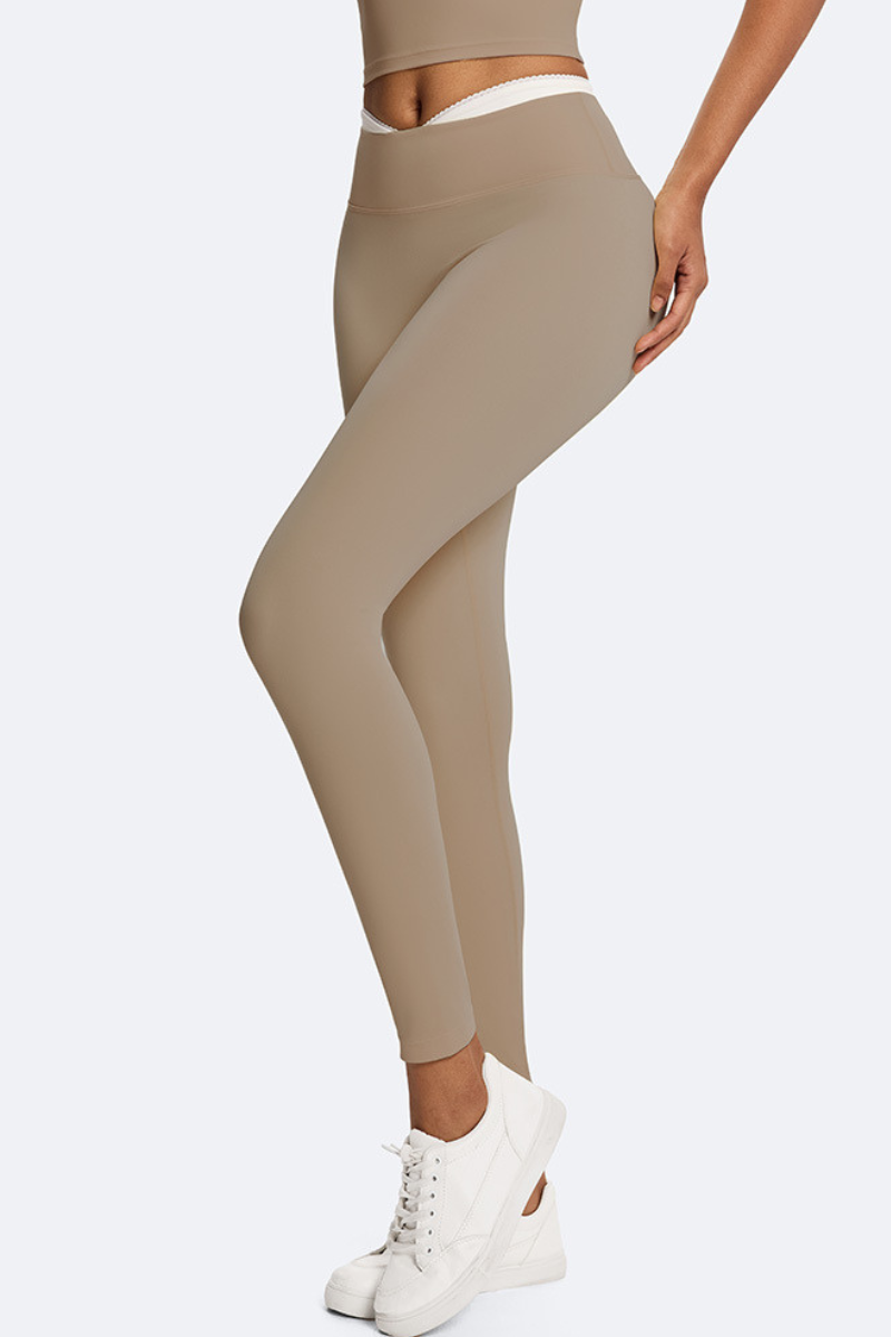 Women's Crisscross Waist Color Block Bare Feeling Leggings
