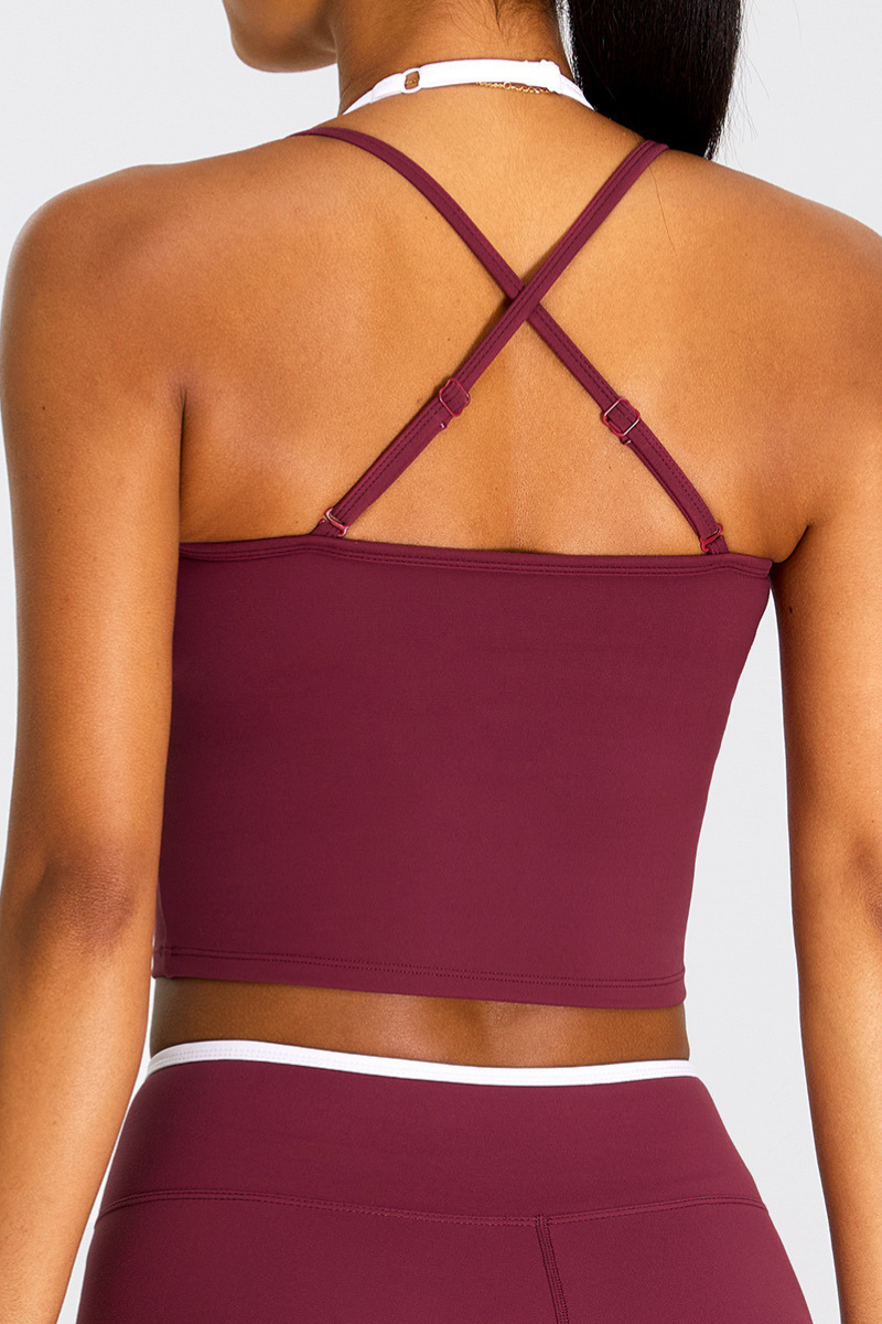 Women's Color-Block Cross-Back Padded Yoga Tank Top