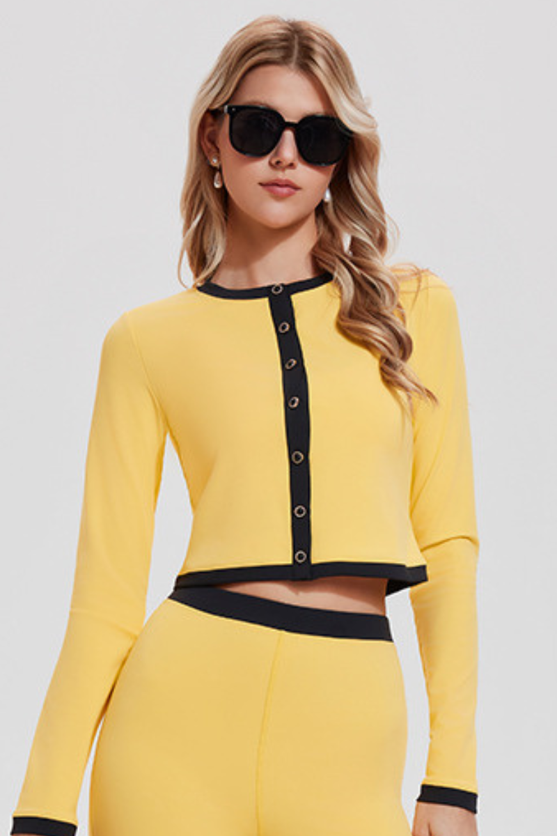 Women's Button Front Long Sleeve Cropped Tennis Cardigan