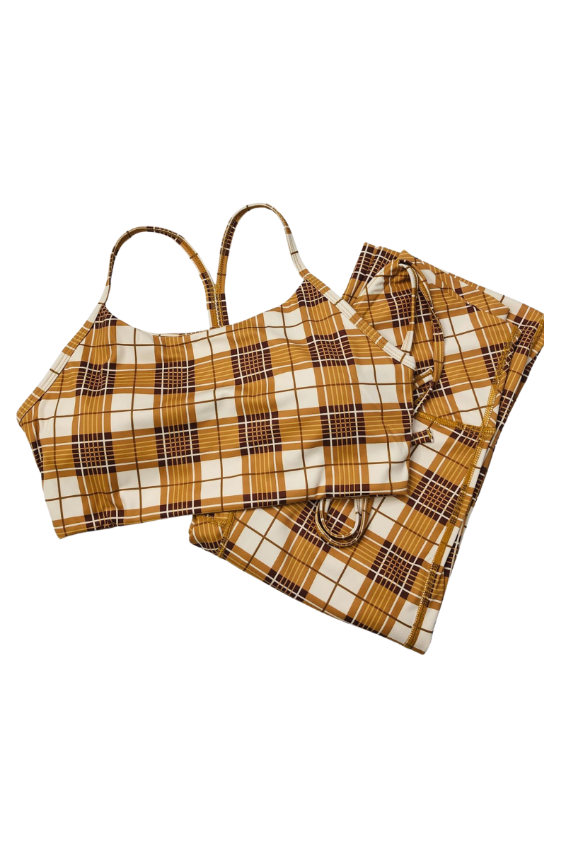 Women's Checkered Print U-neck Halter-style Sportbra