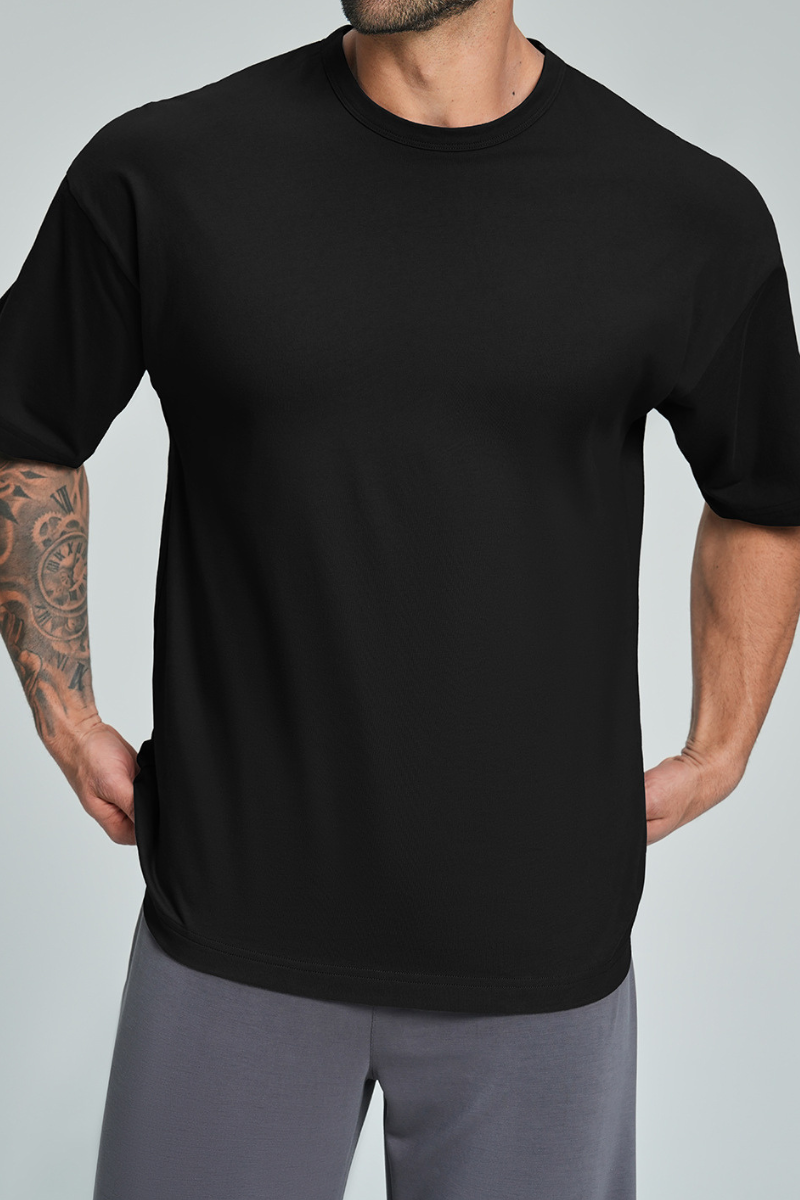 Men's Summer Organic Cotton Loose Crew Neck Solid T-Shirt