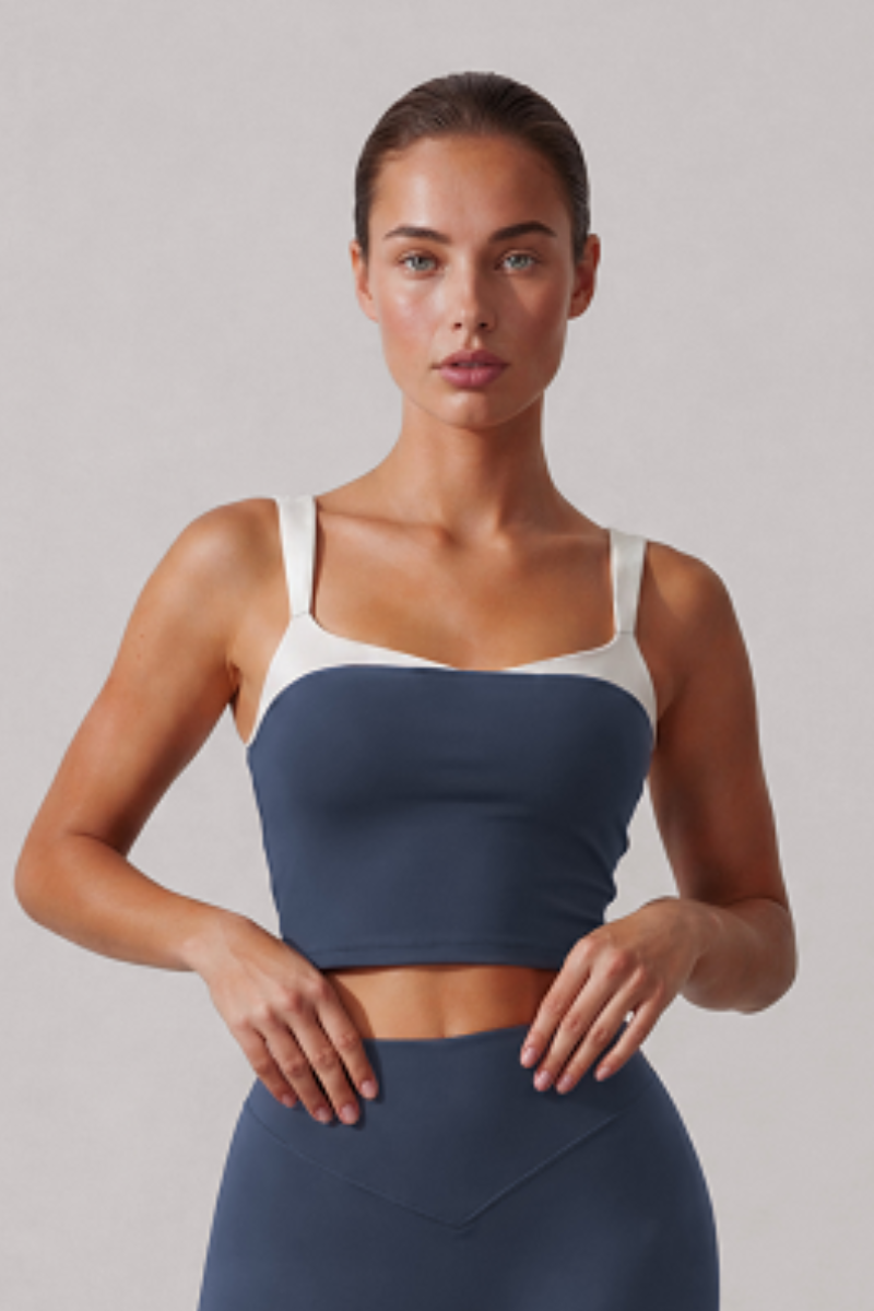 Women's Color Block U-Back Padded Sports Cropped Tank Top
