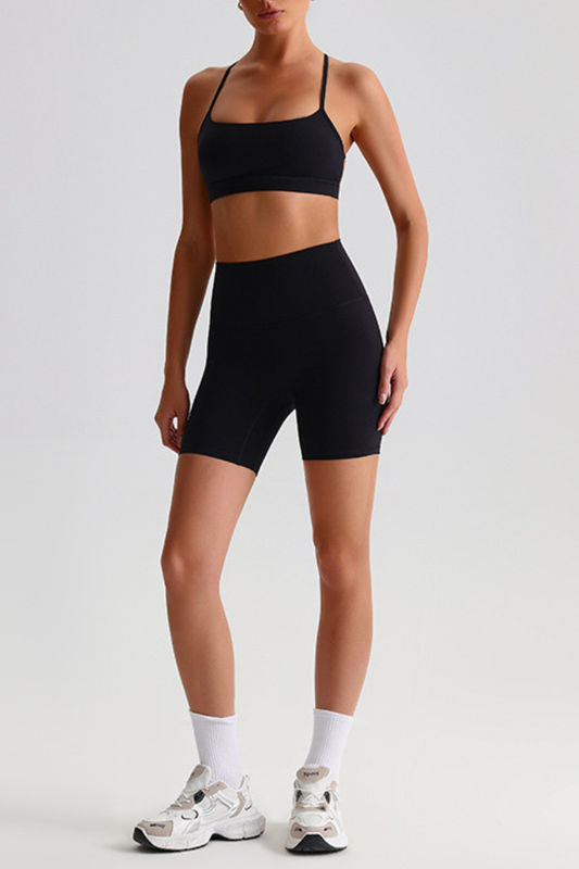 Women's Bare Feel Cross Back Bra & Side Pocket Shorts Set
