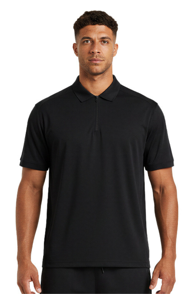 Men's Lightweight Polo Collar Half-zip Short Sleeve T-shirt