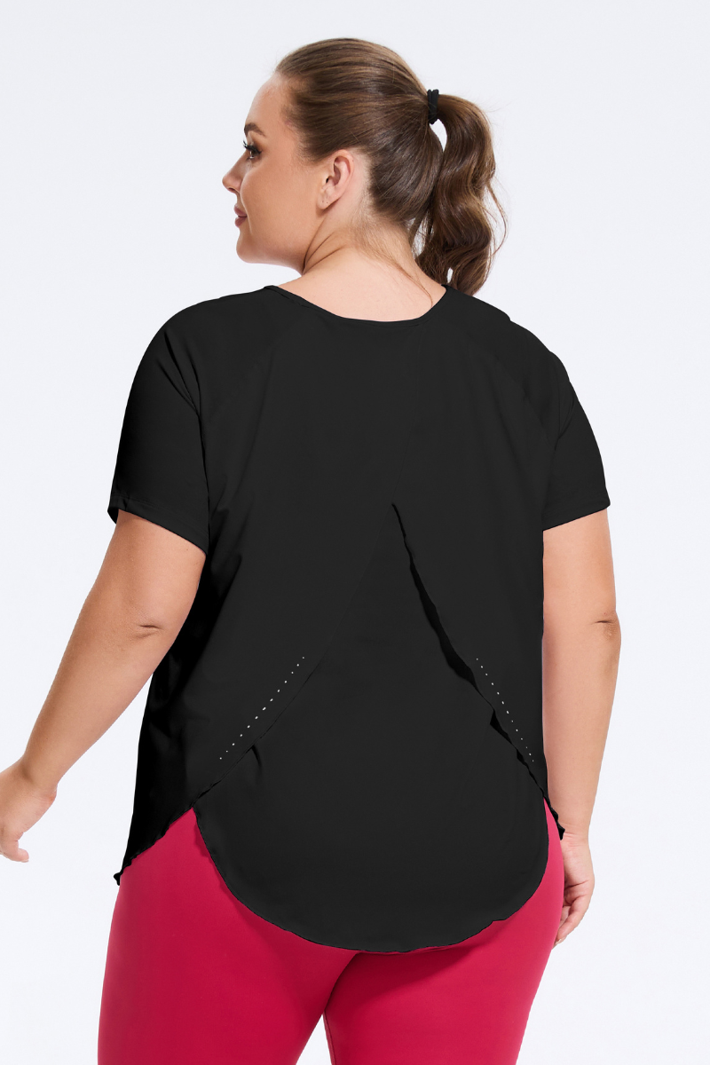 Plus Size Women's Athletic Back Reflective Slit Yoga T-Shirt