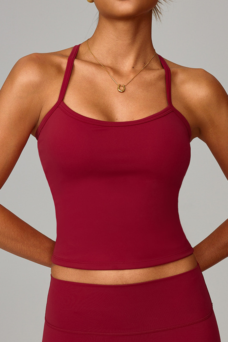Women's Athletic Solid Thin Strap Cropped Tank Top
