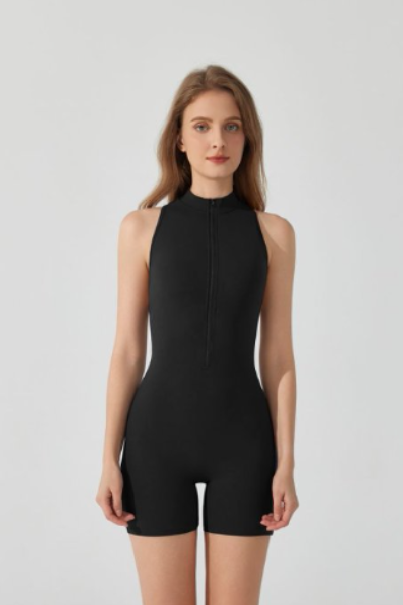 Women's Half Zip Pleated Buttocks Lift Sports Yoga Jumpsuits