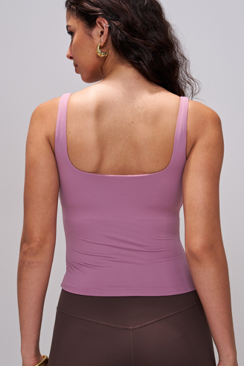 Women's Athletic Square Neck  Slim Fit Wide Strap Tank Top