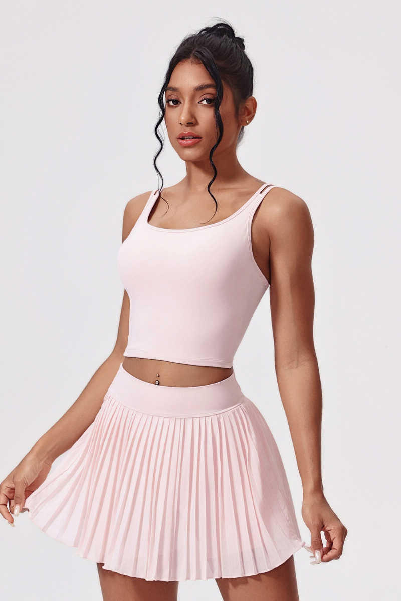 Women's Athletic Lace-Up Tank Top Pleated Skirt Tennis Sets