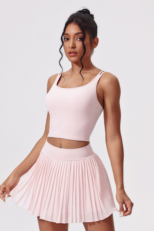 Women's Athletic Lace-Up Tank Top Pleated Skirt Tennis Sets