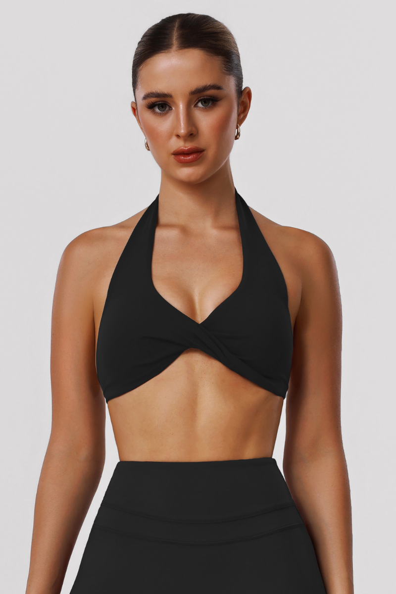 Women's Halter Wire-Free Built-in Pads Yoga Bra - Solid