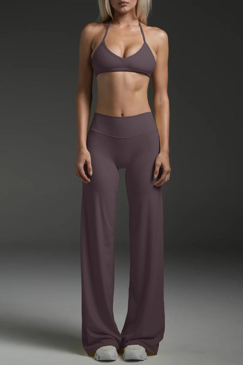 Women's Halterneck Bra And Casual Straight-Leg Pant Set