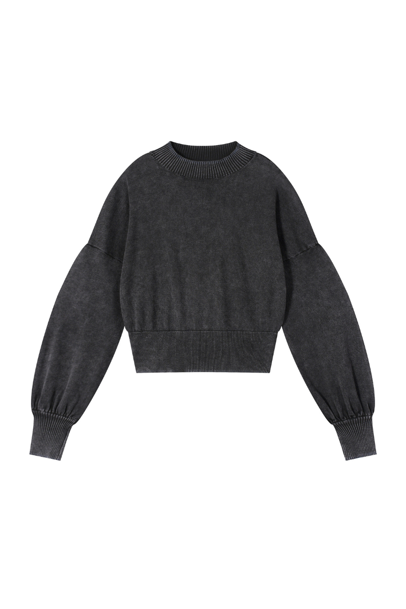 Women's Fall 100% Cotton Rib Hem Balloon Sleeves Sweatshirt
