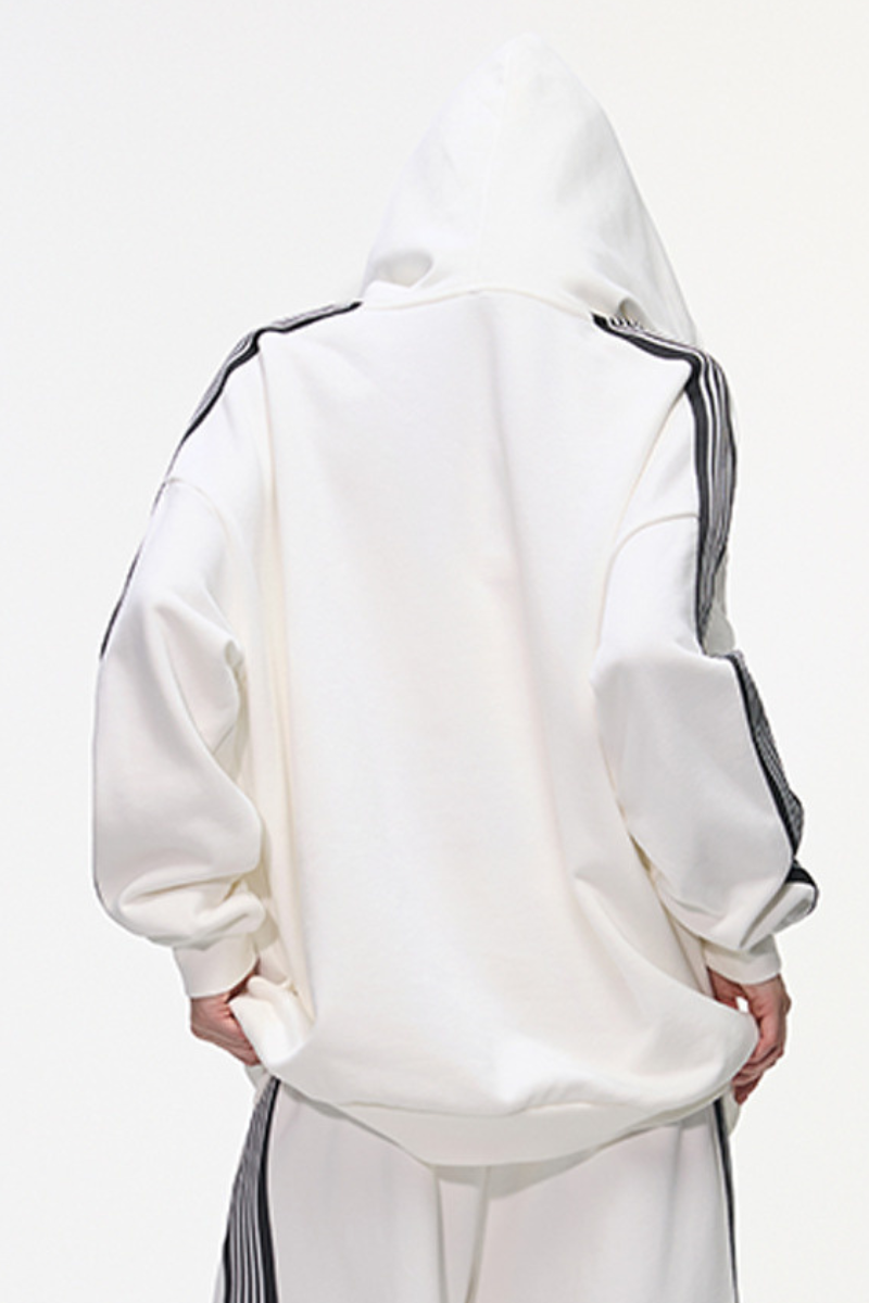 Women's 350g Color Block Side Stripe Ribbed Cuff Hoodie