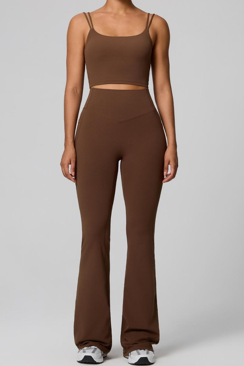 Women's Double Strap Twist Back Cami & Flare Yoga Pants Set