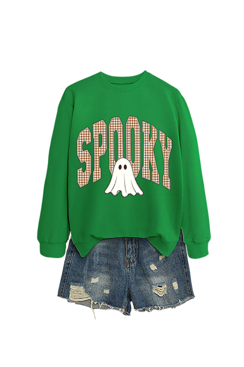 Women's Fall Halloween Plaid Ghost Print Oversize Pullover