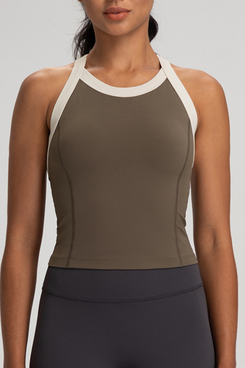 Women's Color Block Cross Back Padded Sports Tank Top