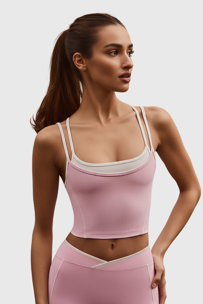 Women Nude Sense Fake Two Color Contrast Sports Tank Top
