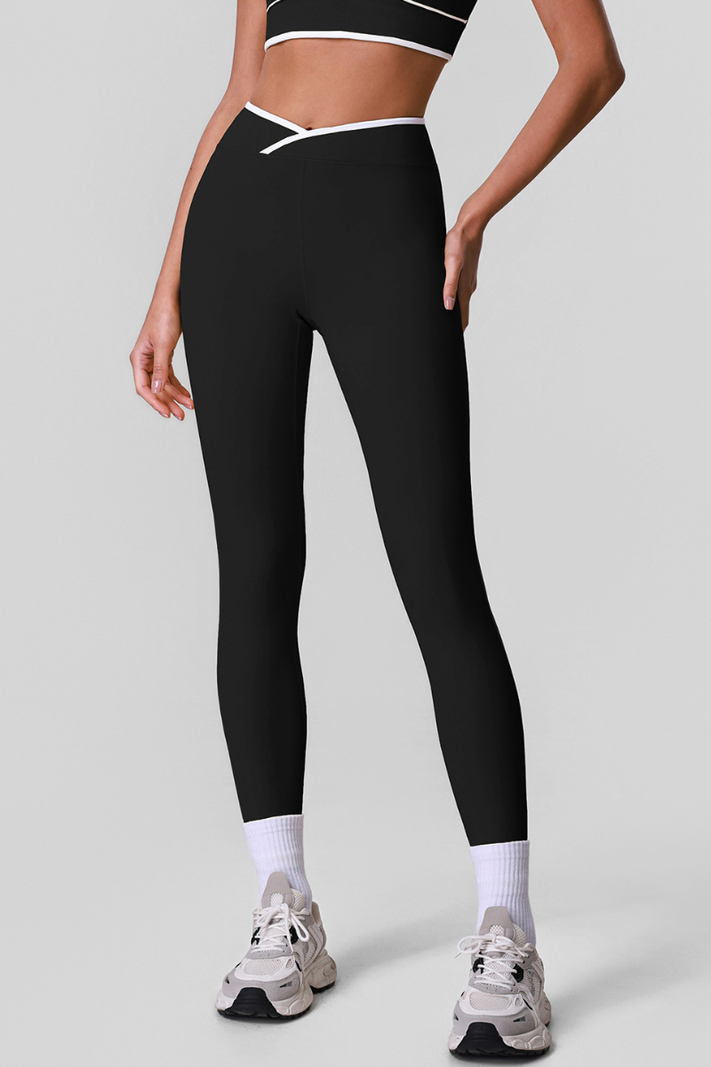Women's Athletic Colorblock Crossover Waist Yoga Leggings