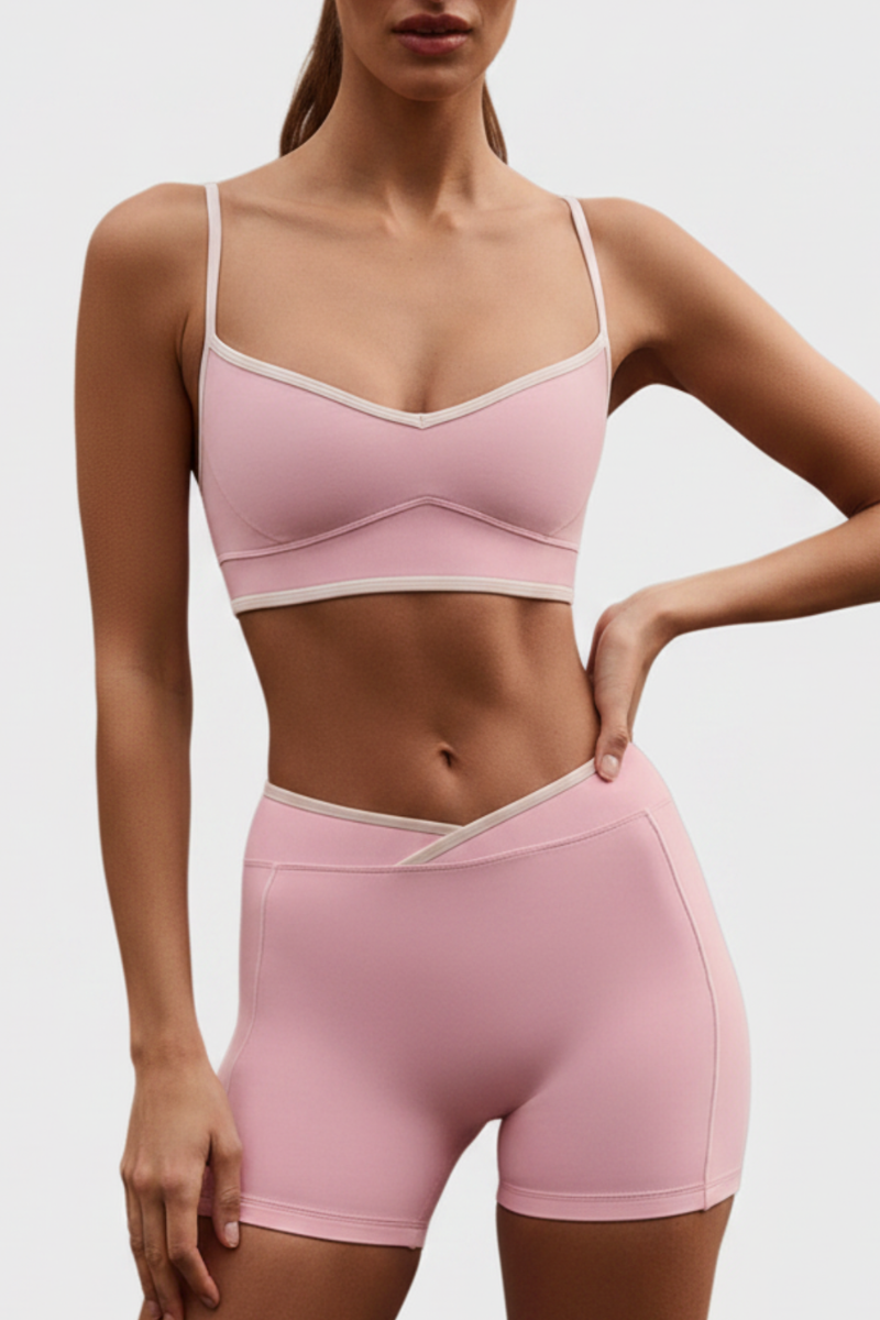 Women's Nude Color Sports Bra And Shorts Two Piece Set
