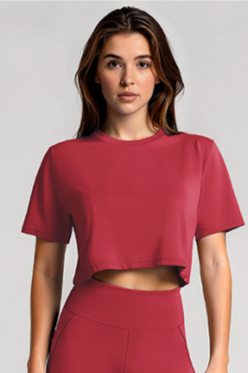 Women's Basic Crew Neck Loose Cropped Sports T-shirt