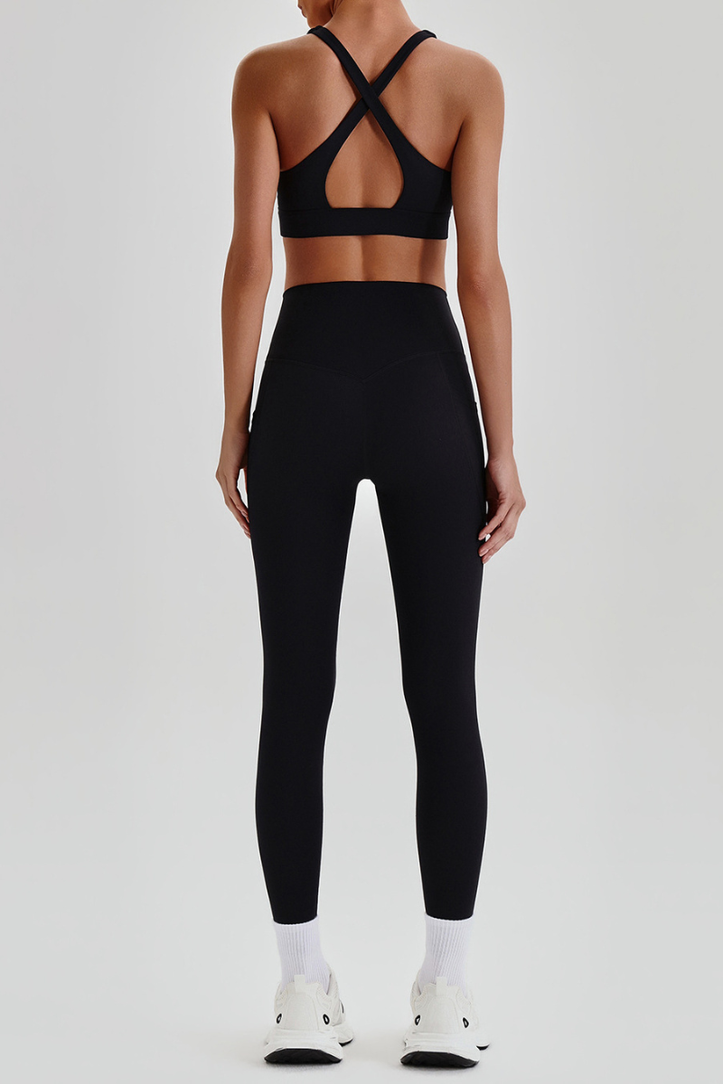 Women's Cross Back Bra & Side Pocket Yoga Leggings Set