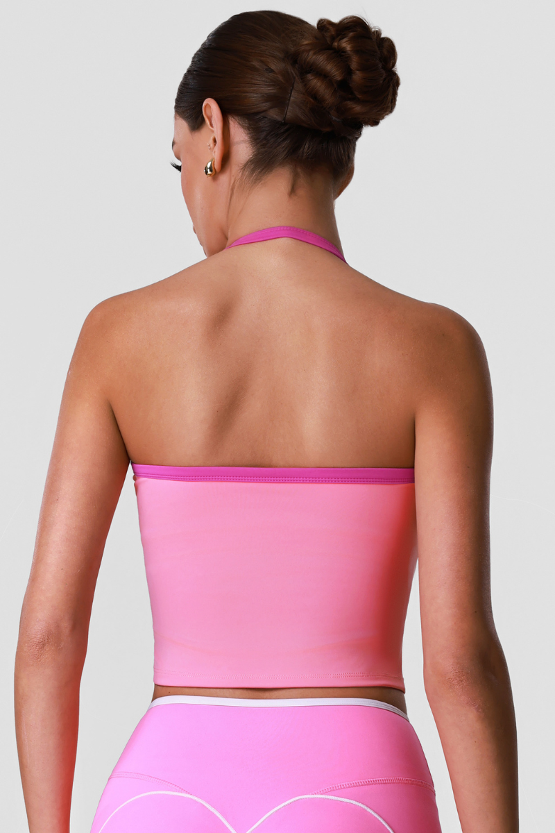 Women's Athletic Color-Block Halter Neck Crpped Tank Top
