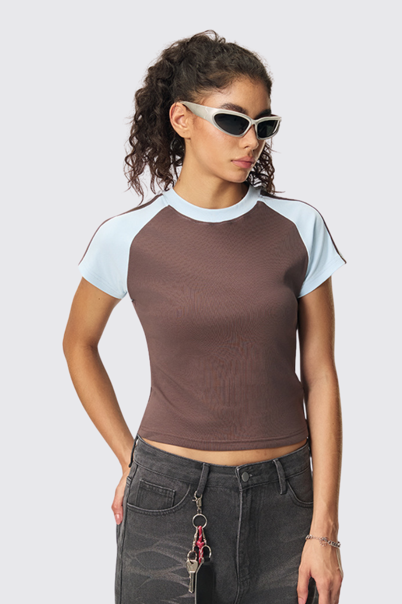 Women's 260g Color Block Stripe High Waist Cooling T-Shirt