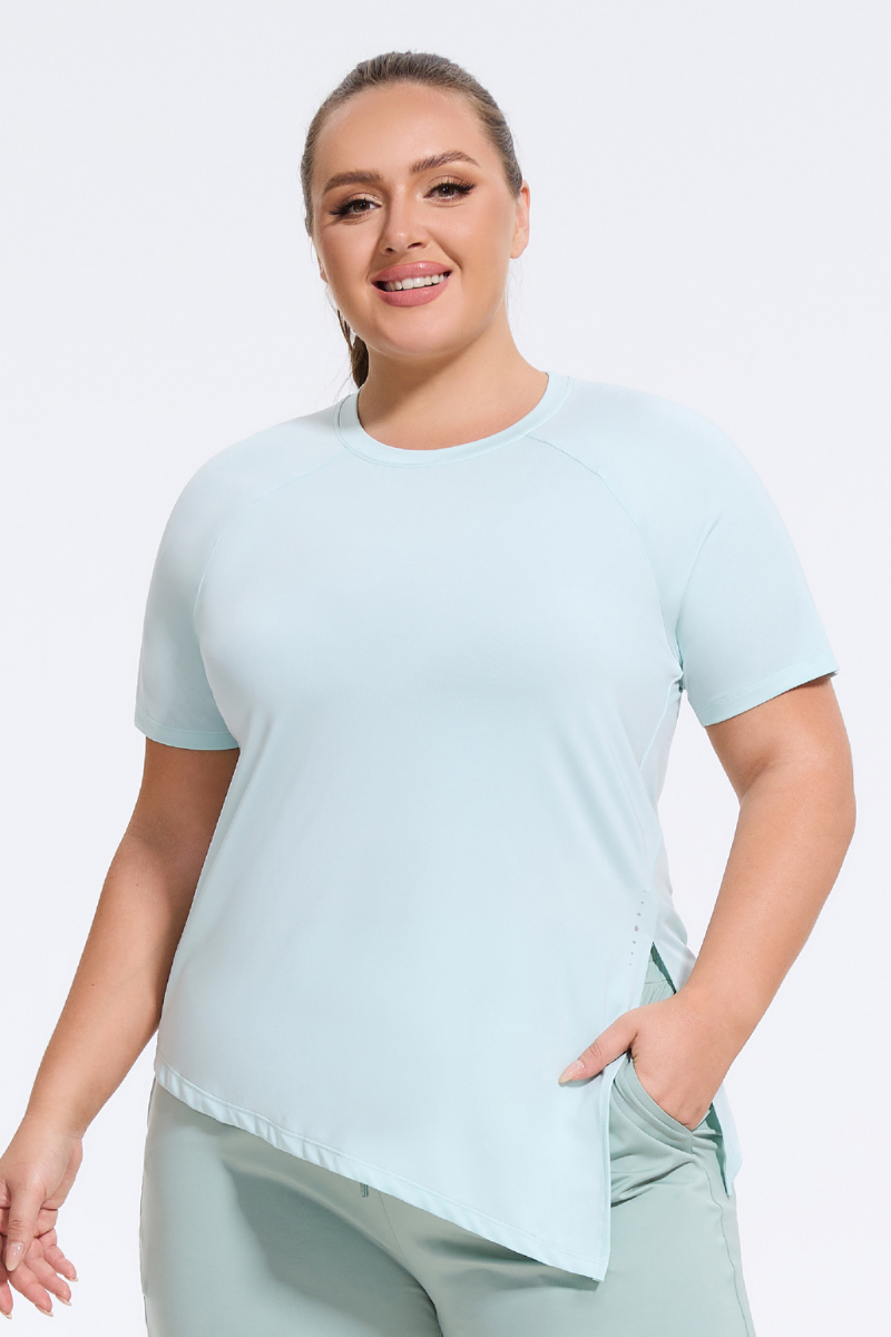 Plus Size Athletic Women's Asymmetric Slit Yoga T-Shirt