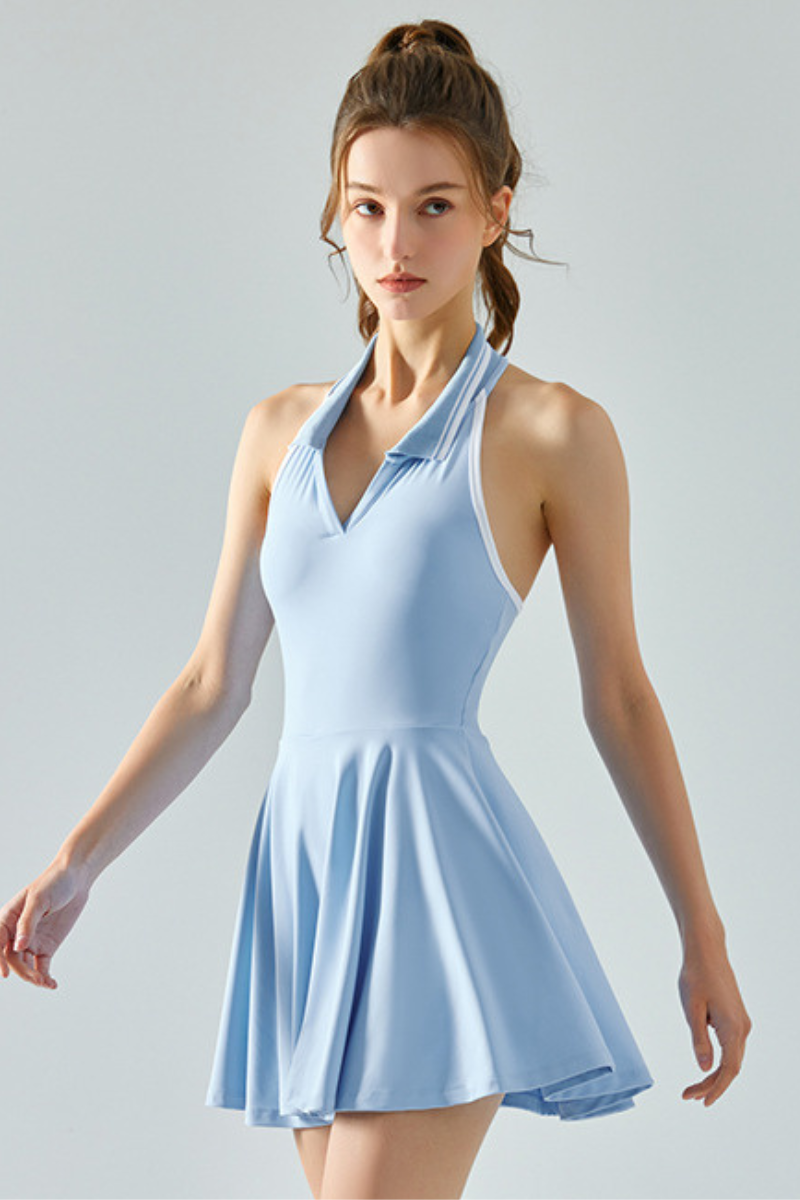 Women's Halter Polo Collar Cooling Tennis Mini Dress