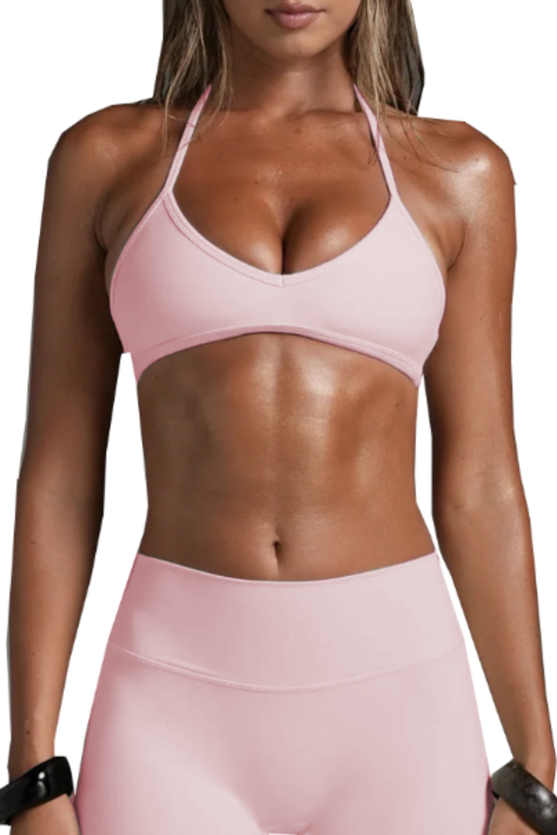 Women's Halter V-Neck Backless Triangle Cup Sports Bra