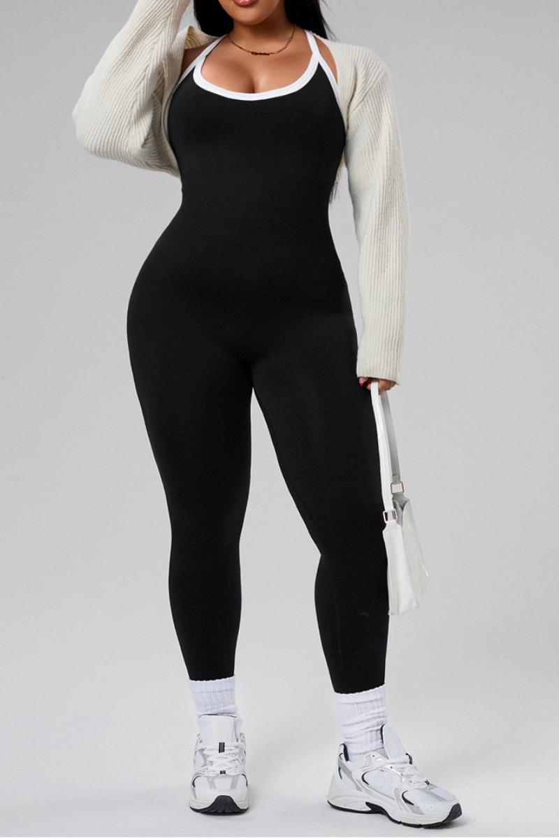 Plus Size Women's Athletic Color-Block Cross-Back Jumpsuit