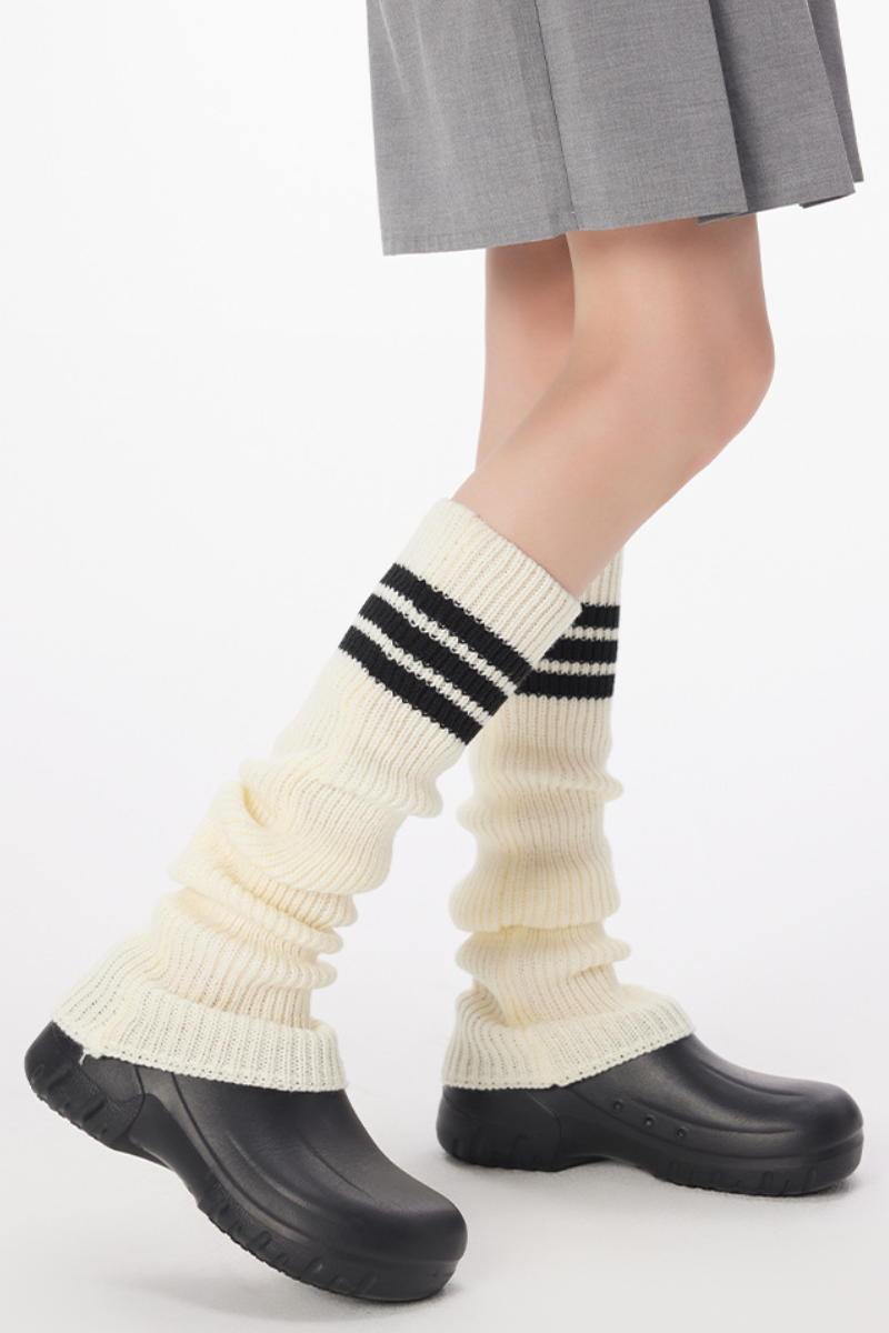 Women Y2K Striped Slouch Socks Ribbed Knit Style Leg Warmers