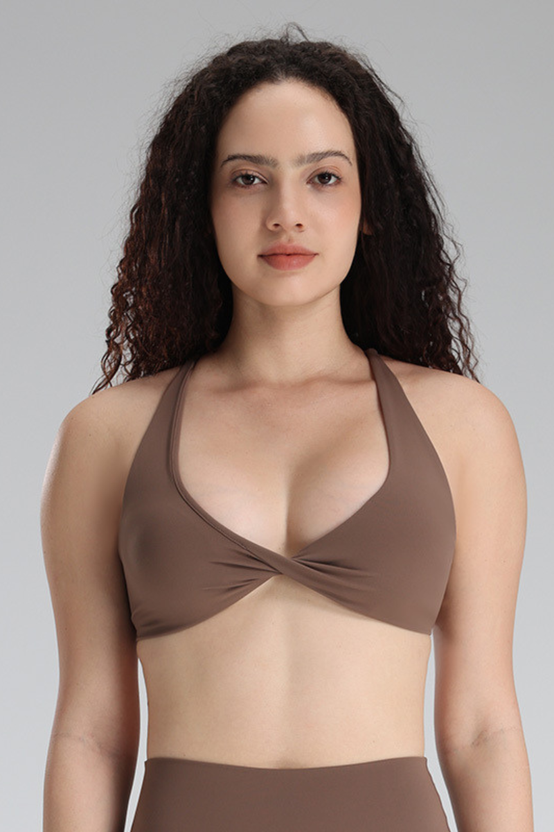 Women's Halter Neck Twist Front Cross Back Yoga Sports Bra