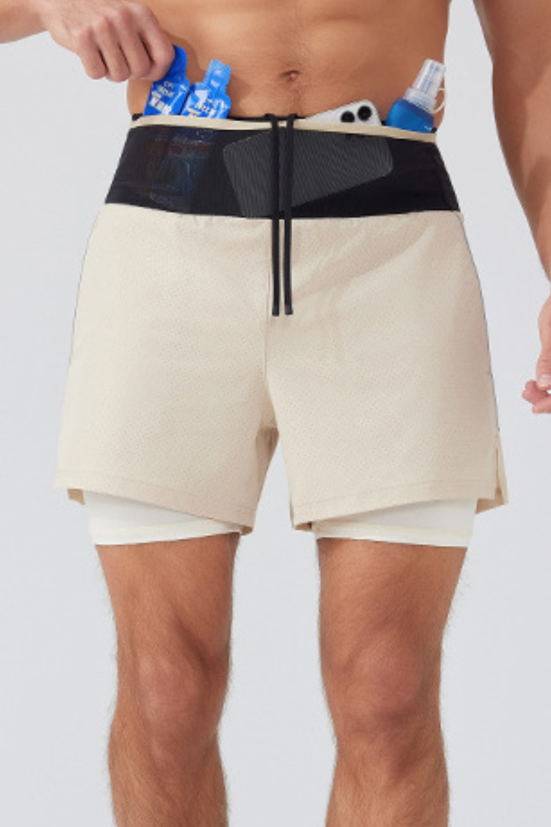 Men's Double Layer 2-in-1 Shorts with Waist Storage Pockets